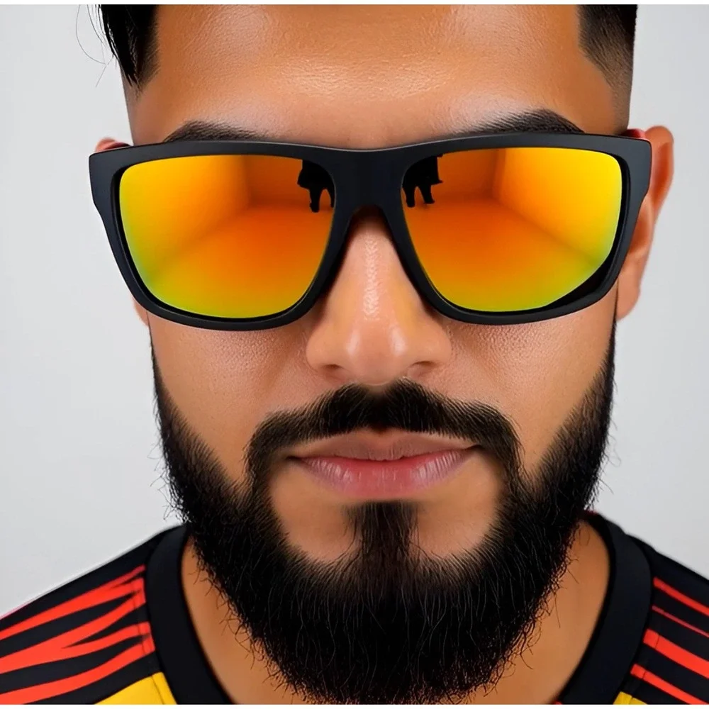 Men's Sunglasses Polarized ORange Mirrored Lens Square Frame Driving Fishing New